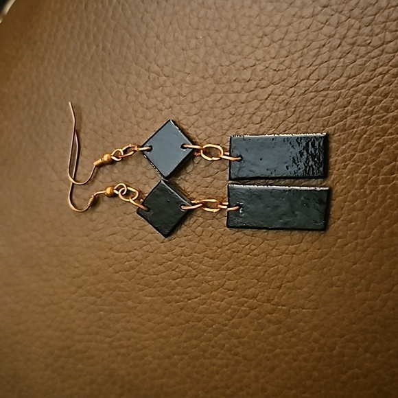 VTG Artisan Copper Dichroic Glass Cubism Dangle Hook Earrings - Picture 6 of 6